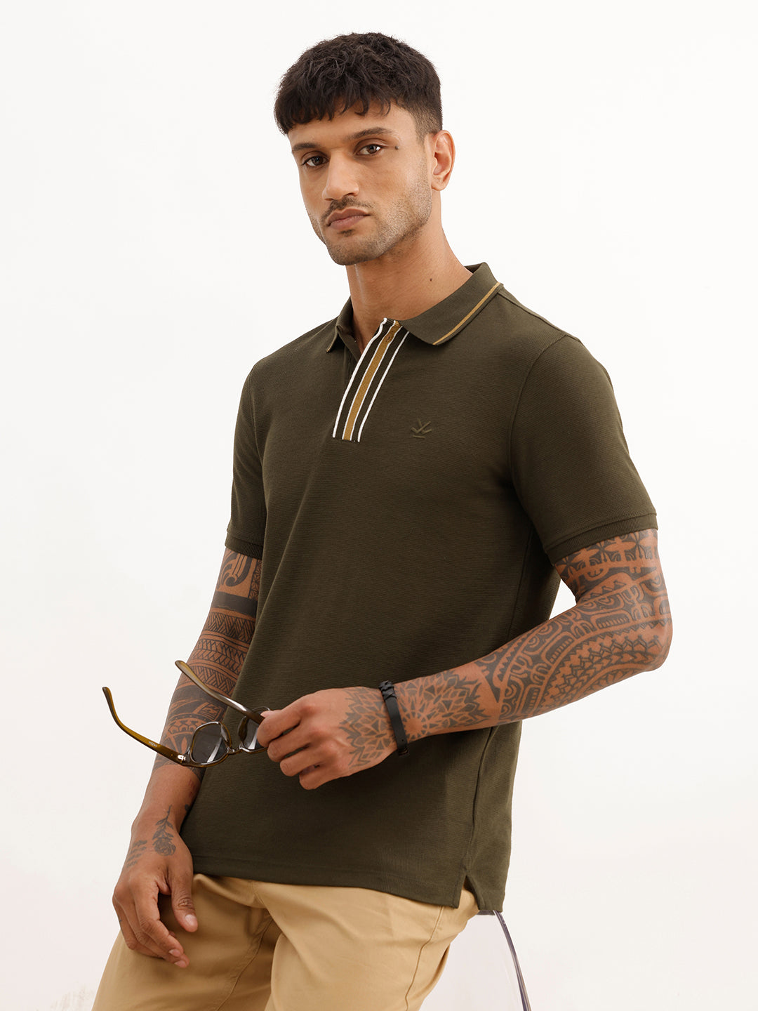 Slim Fit Tipping Collar Polo T-Shirt | Olive | WPT02HSSL1209S