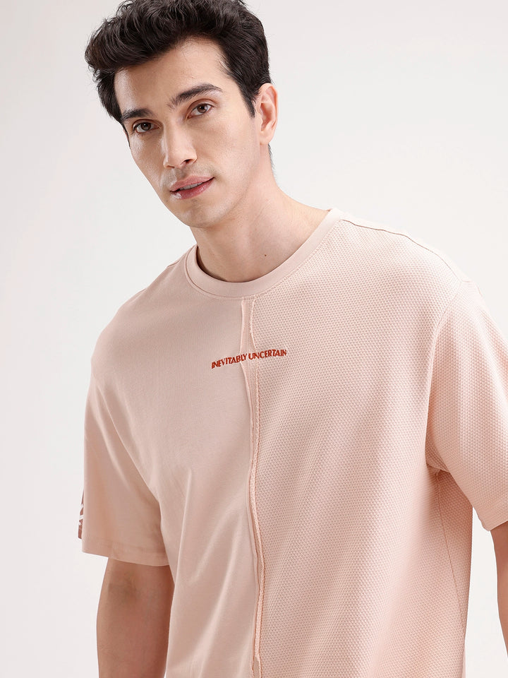 Oversized Textured Cut & Sew T-Shirt | Pink