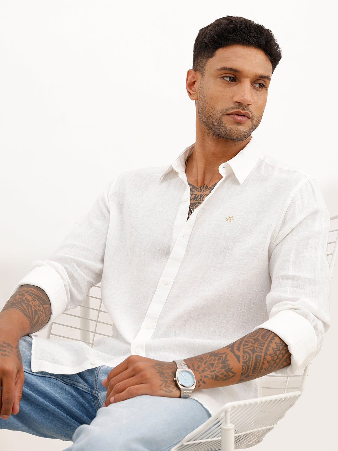 Solid Slim Fit Full Sleeve Shirt | White