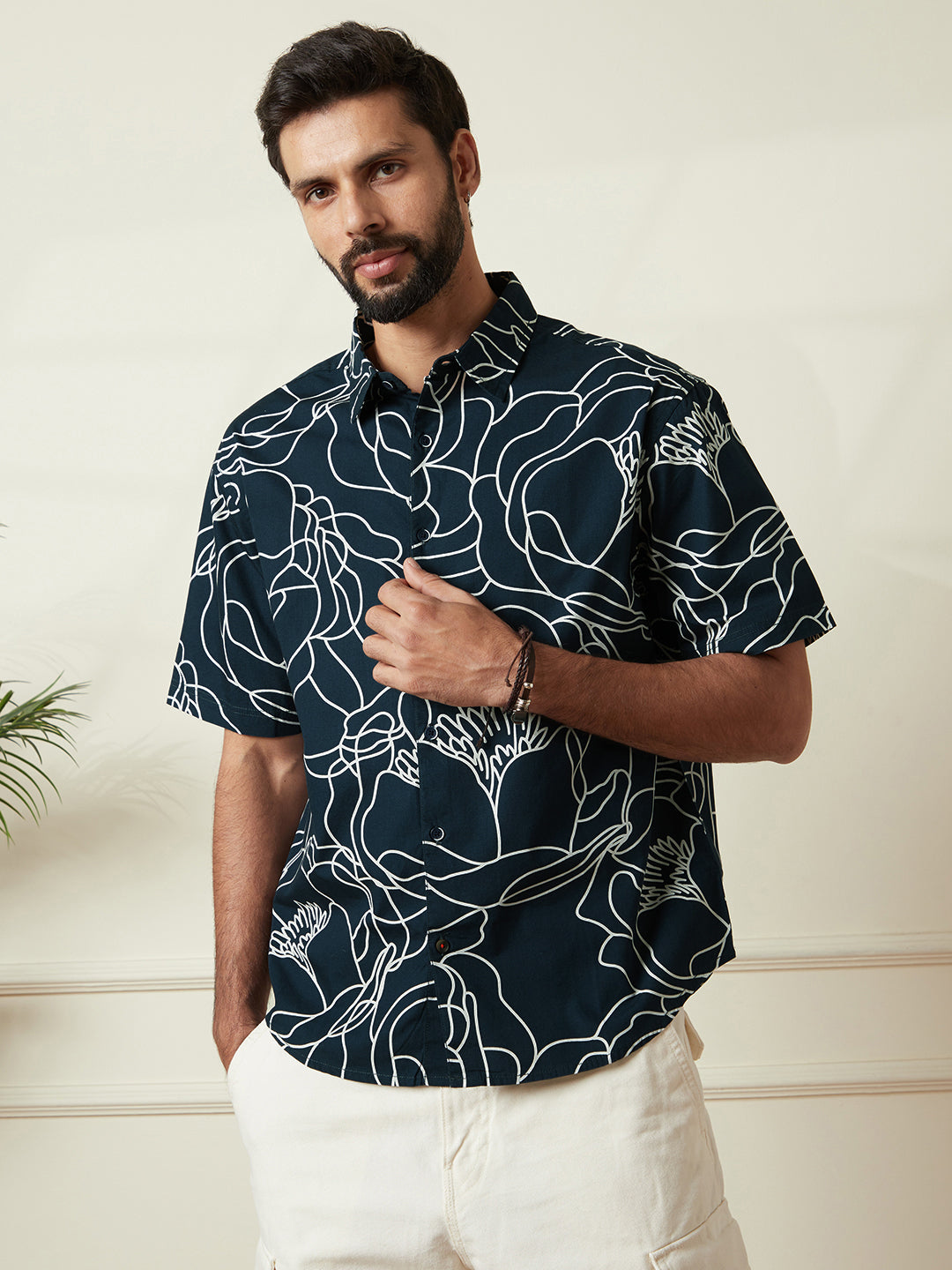 Abstract AOP Comfort Fit Shirt in Navy