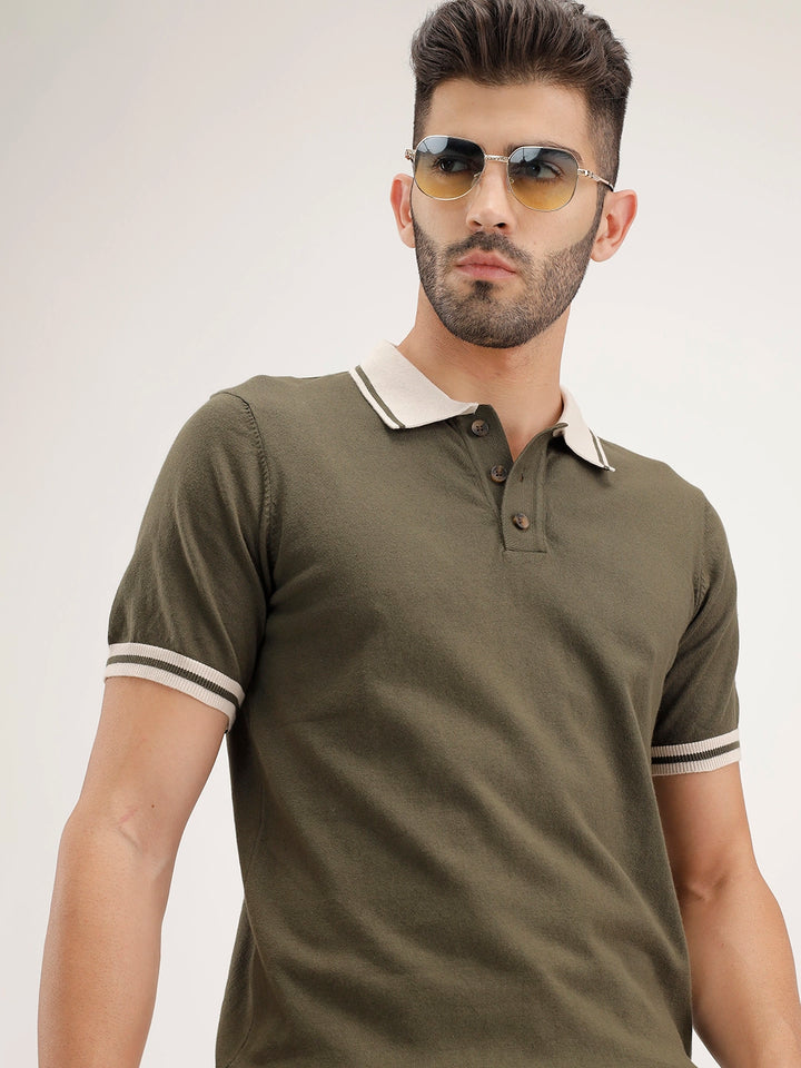 Classic Slim Fit Tipping Collar Polo T-Shirt | Olive