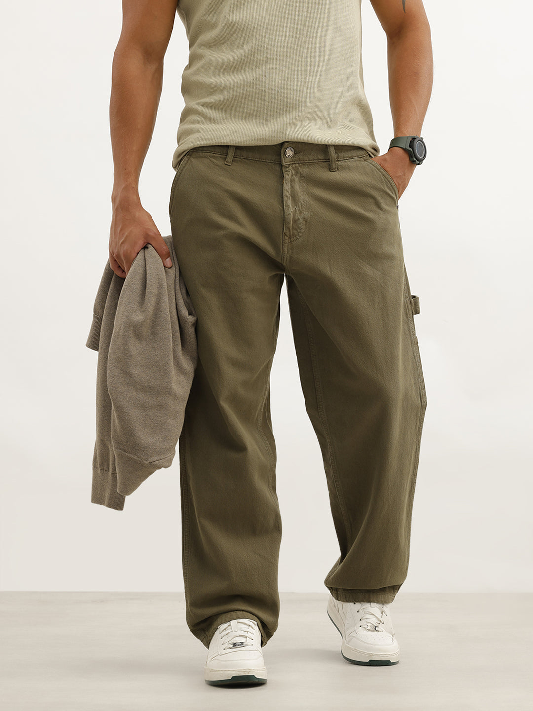 Solid Loose Fit Carpenter Denim | Olive