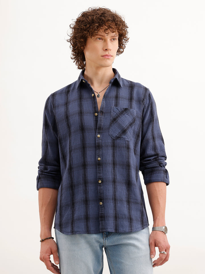 Slim Fit Textured Shirt  | Blue