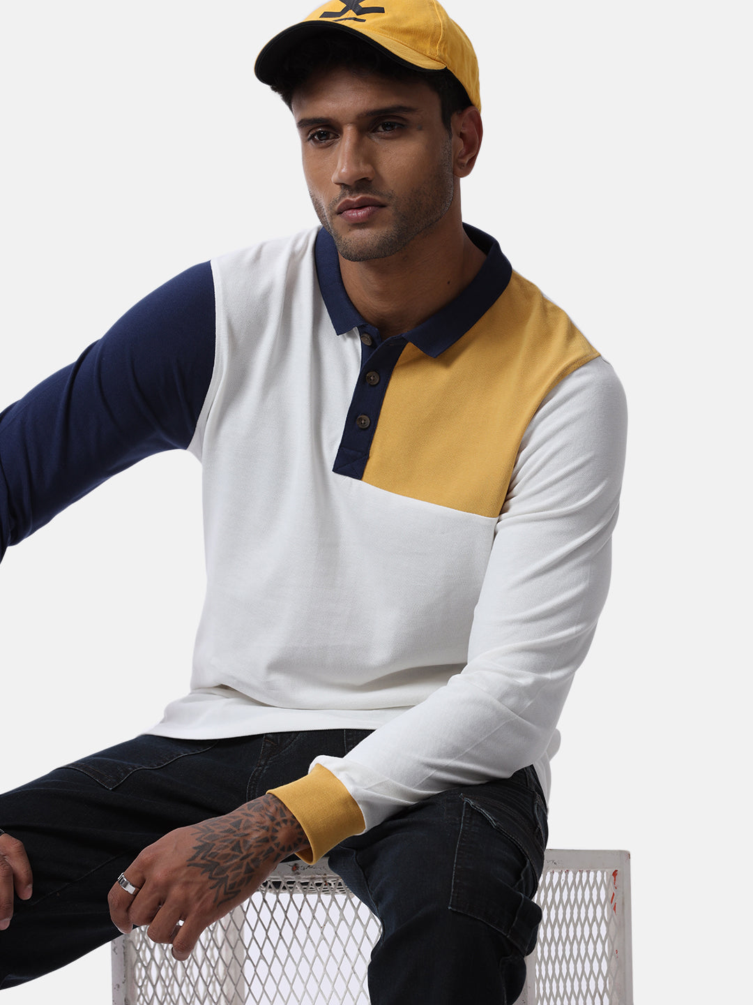 Colour blocked White Polo T-Shirt