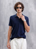 Waffle Textured Polo T-Shirt -  | Navy Blue