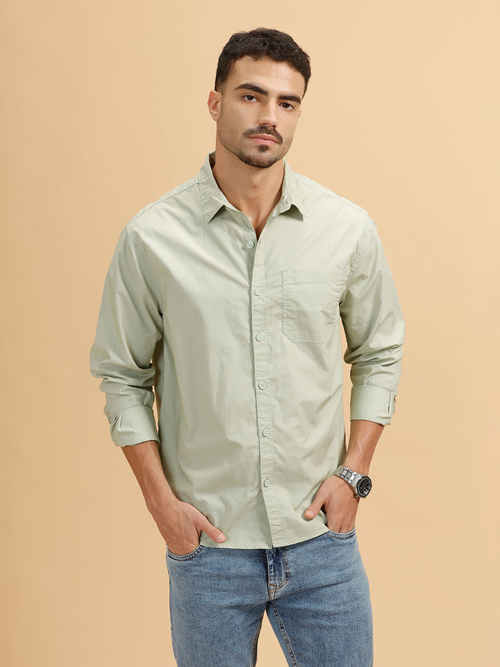 Solid Poplin Slim Fit Shirt | Light Green