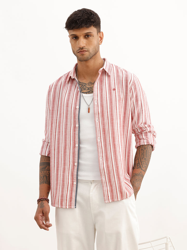 Classic Slim Fit Striped Shirt | Red