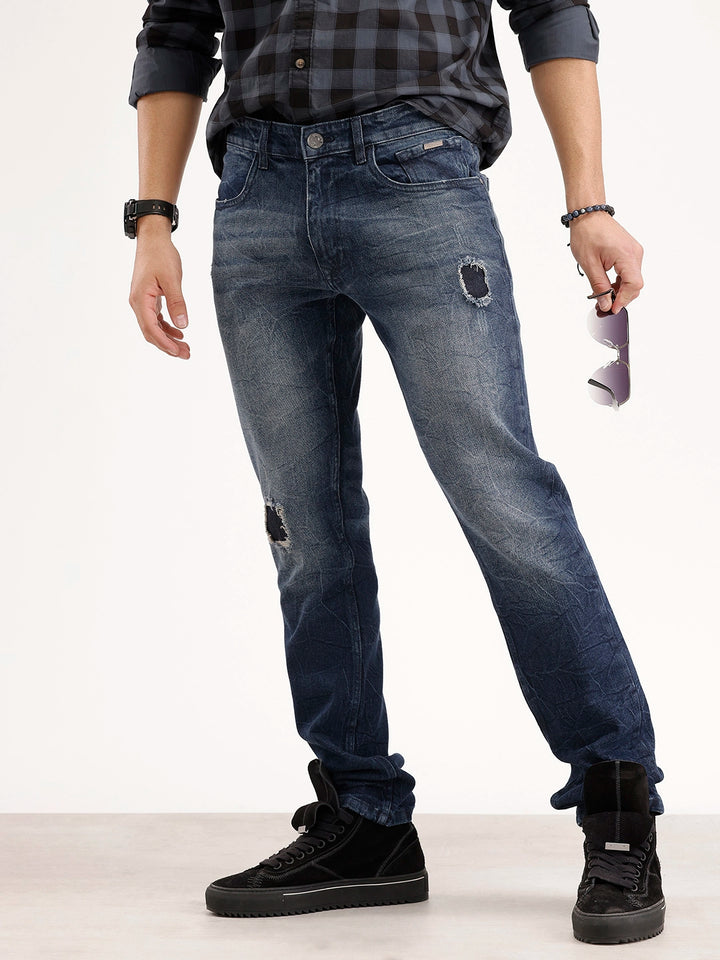 Slim Fit Distressed Denim Jeans | Blue