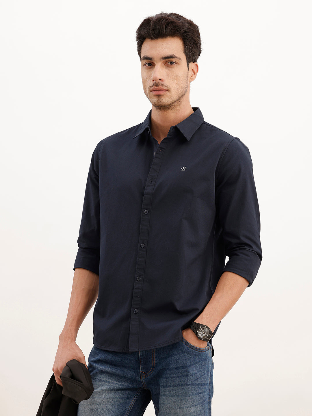 Classic Slim Fit Full Sleeve Solid Shirt | Navy Blue