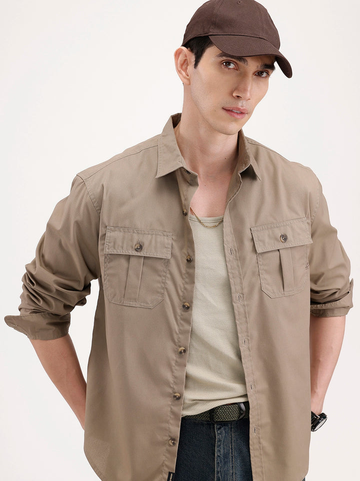 Comfort Fit Double Pocket Shirt | Khaki