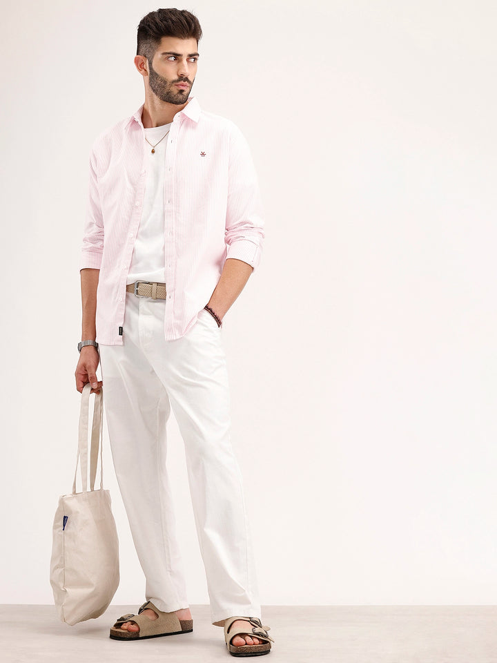 Classic Slim Fit Striped Shirt | Pink