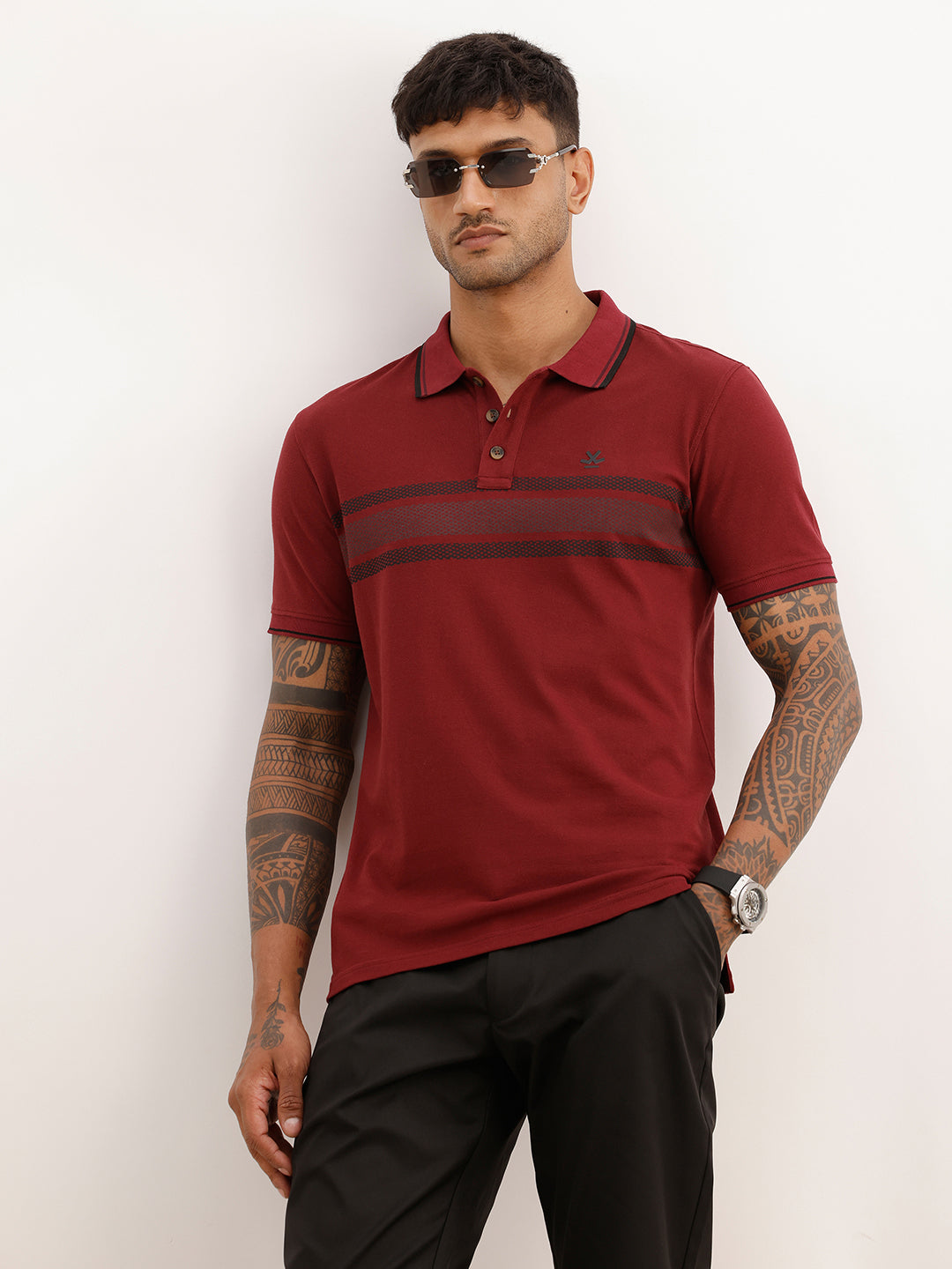 Placement Printed Polo T-Shirt | Maroon | WWTS238F