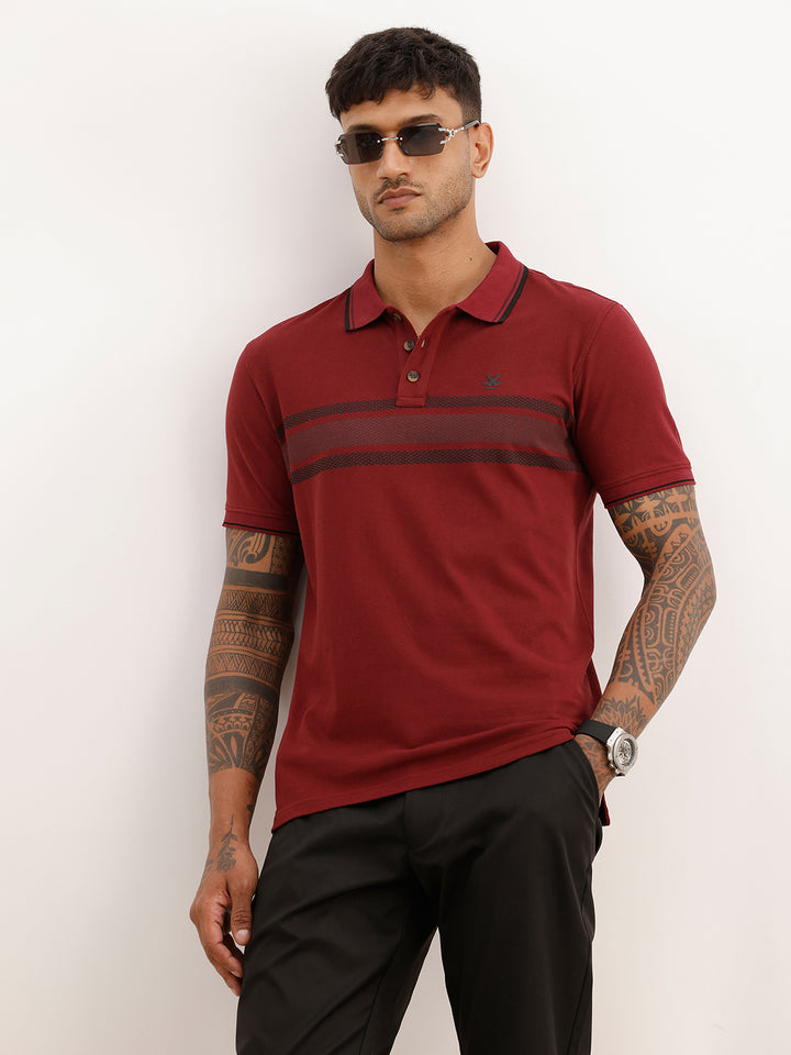 Placement Printed Polo T-Shirt | Maroon