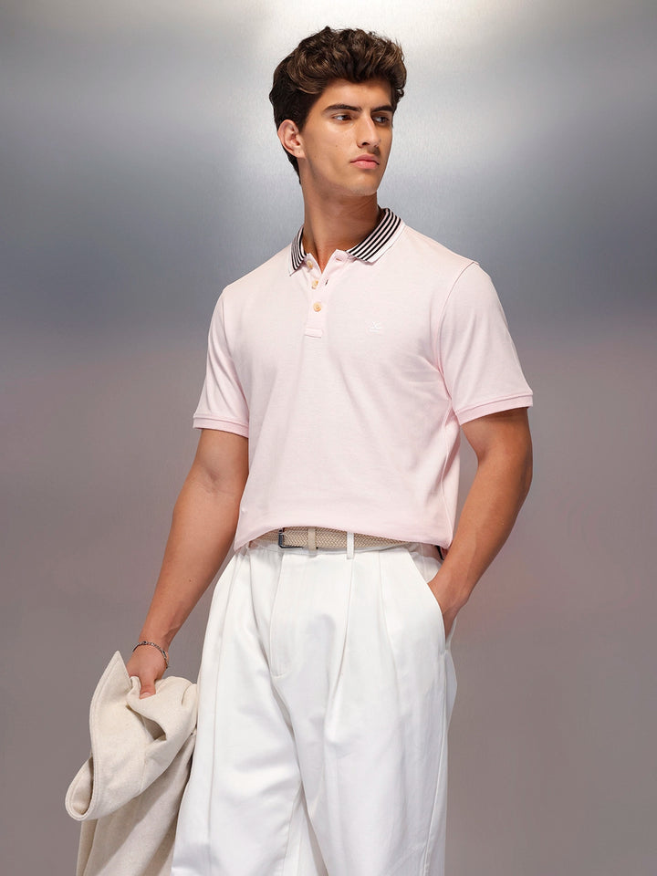 Classic Tipping Collar Polo T-Shirt   |  Pink