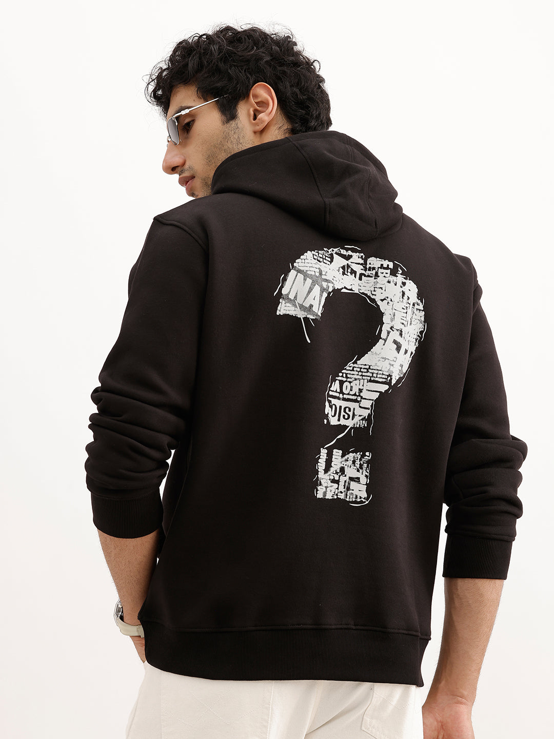 Comfort Fit Placement Printed Hooded Sweatshirt | Black