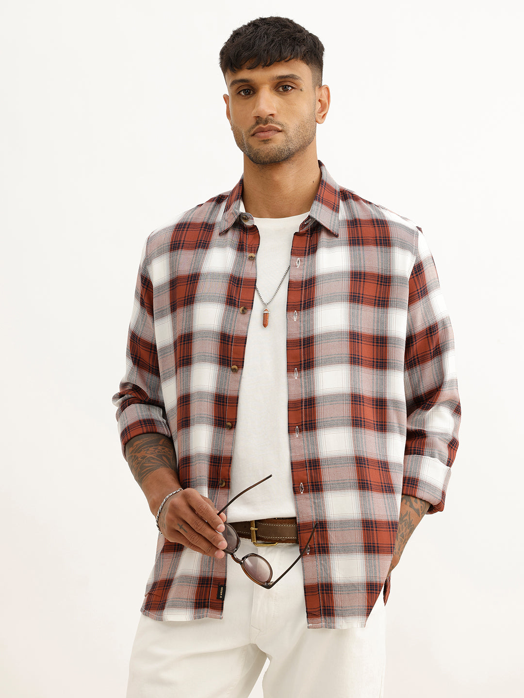 Slim Fit Checkered Full Sleeve Shirt | Brown