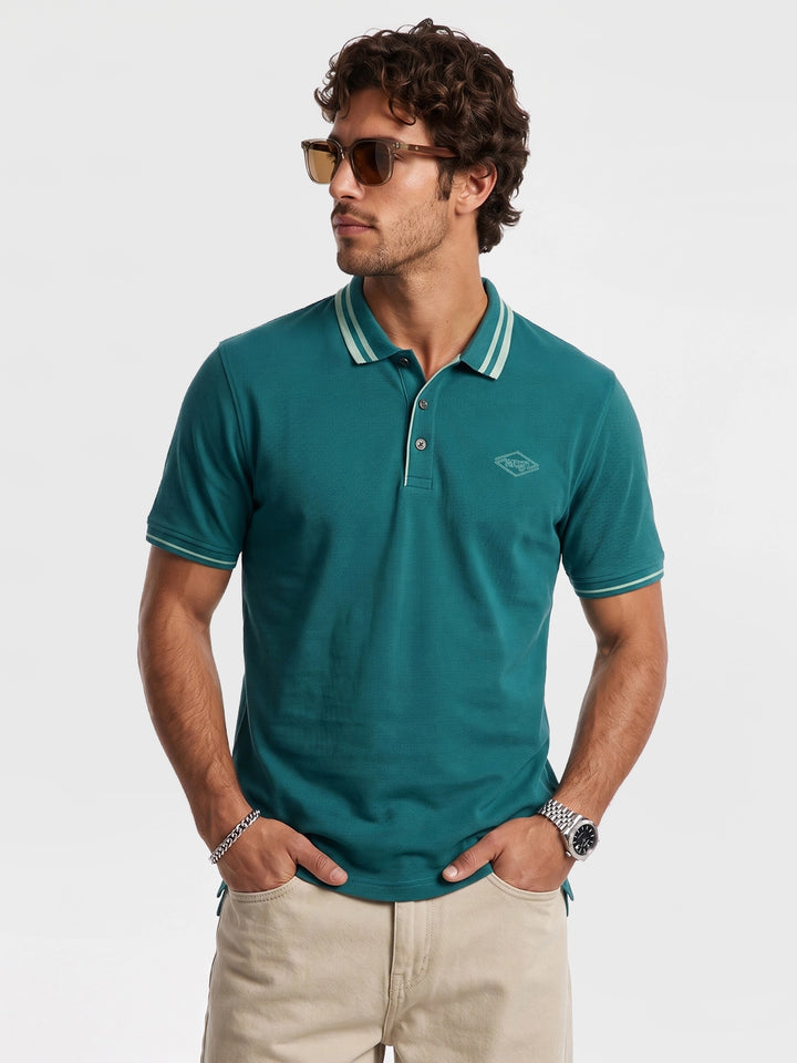Solid Tipping Collar Polo T-Shirt | Dark Green
