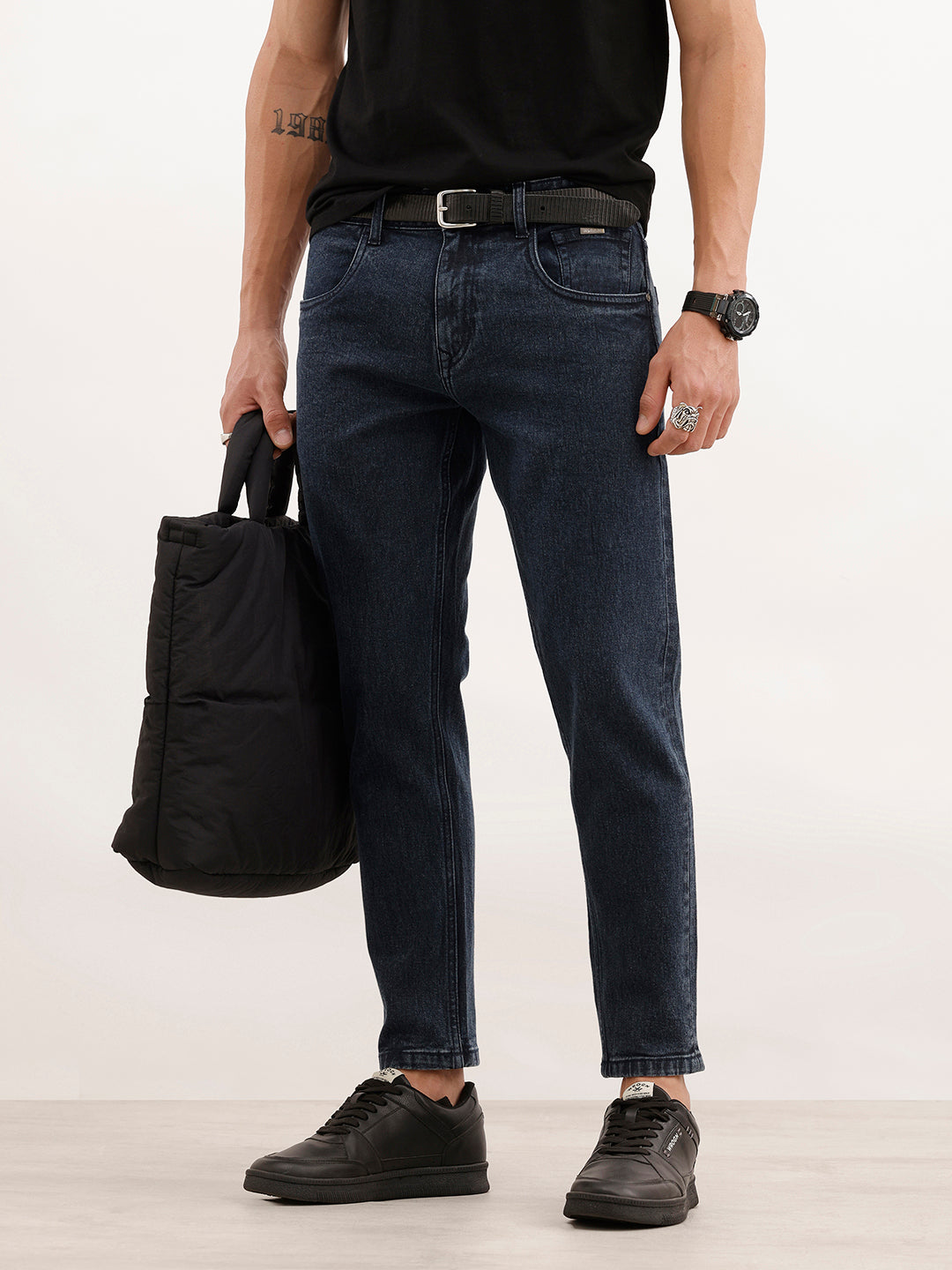 Solid Skinny Crop Denim Jeans  | Dark Blue