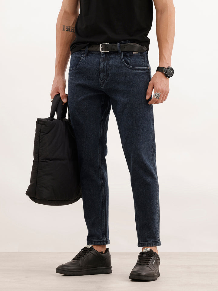 Solid Skinny Crop Denim Jeans  | Dark Blue