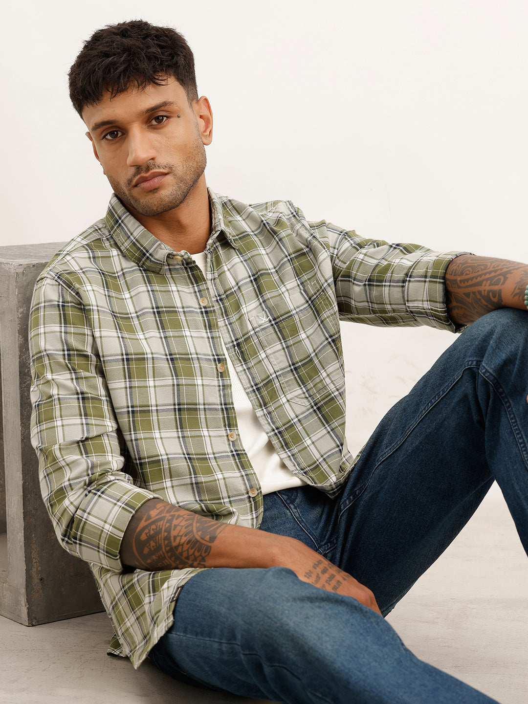 Slim Fit Checkered Full Sleeve Shirt | Green | WSH01FSSL7141W