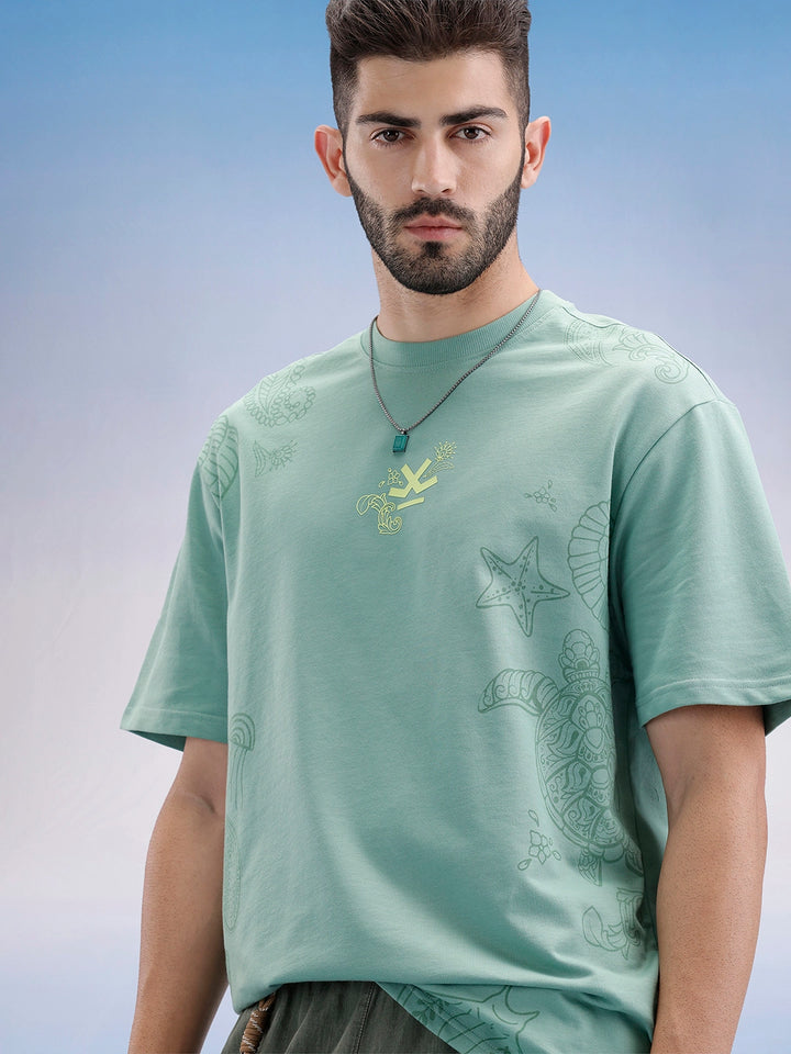Oversized Front Printed T-Shirt | Green