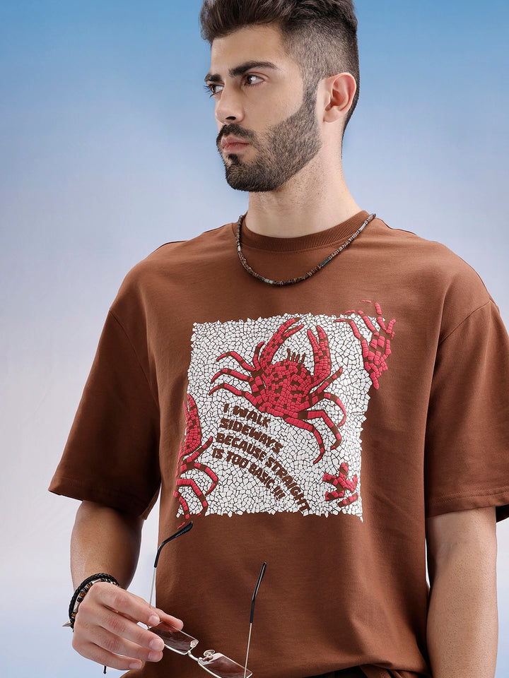 Oversized Fit Puffer Printed T-Shirt | Brown
