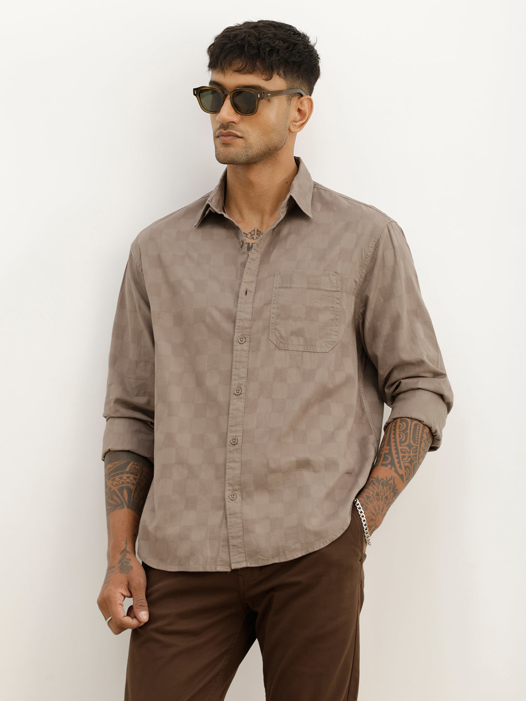 Comfort Fit Textured Full Sleeve Shirt | Pink