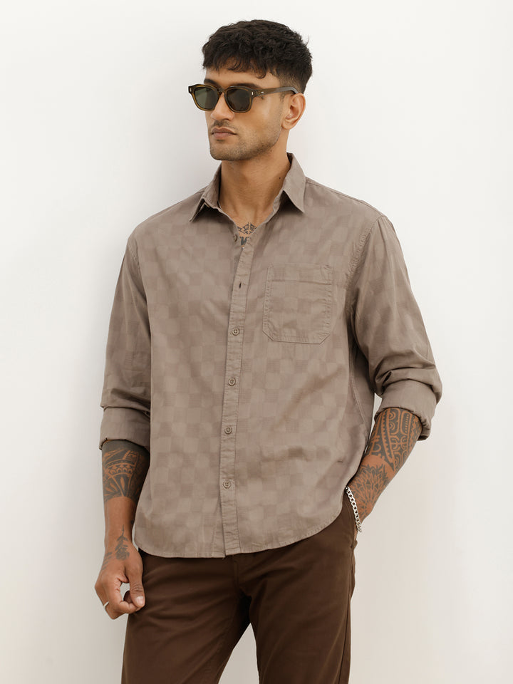 Comfort Fit Textured Full Sleeve Shirt | Pink