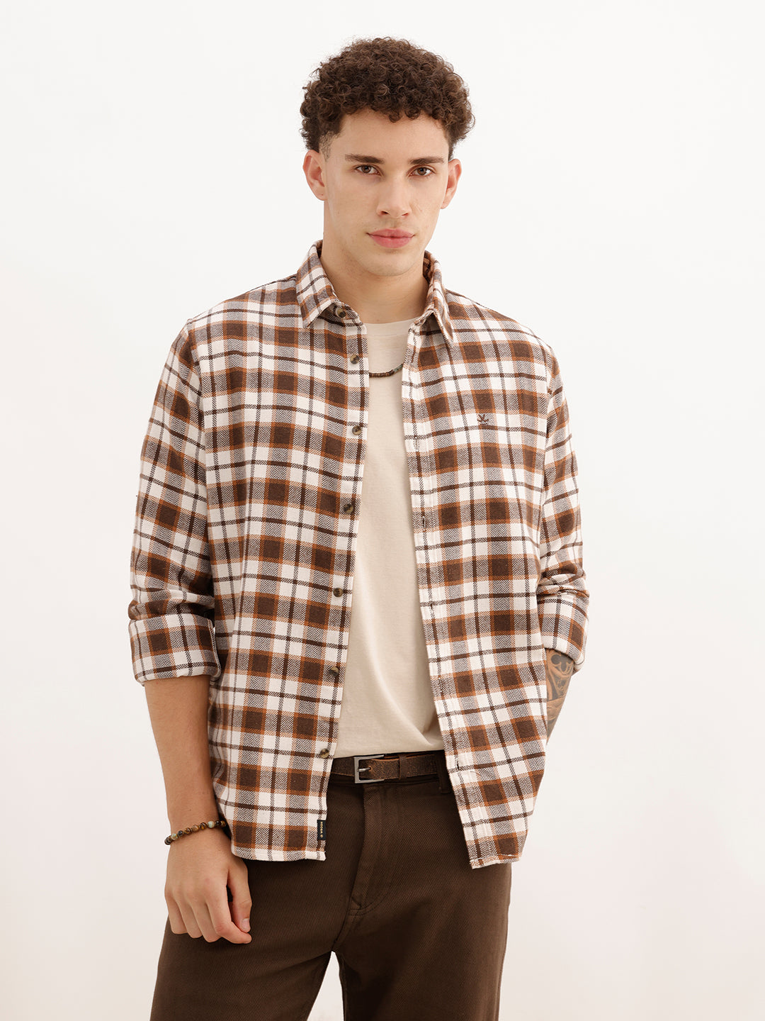 Slim Fit Full Sleeve Checkered Shirt | Brown | WSH02FSSL0324S