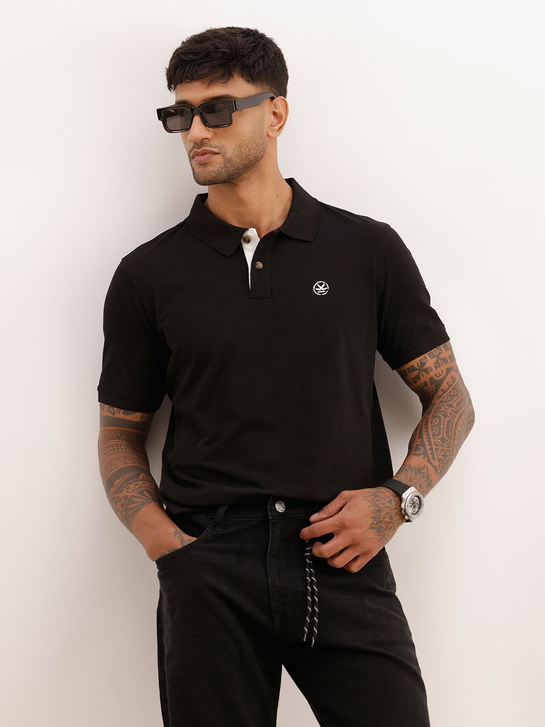 Solid Slim Fit Polo T-Shirt | Black