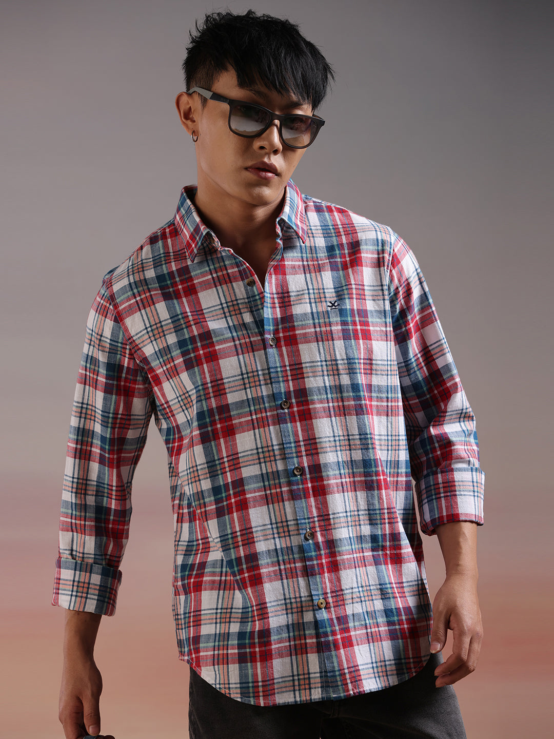 Checked Grids Casual Red Shirt