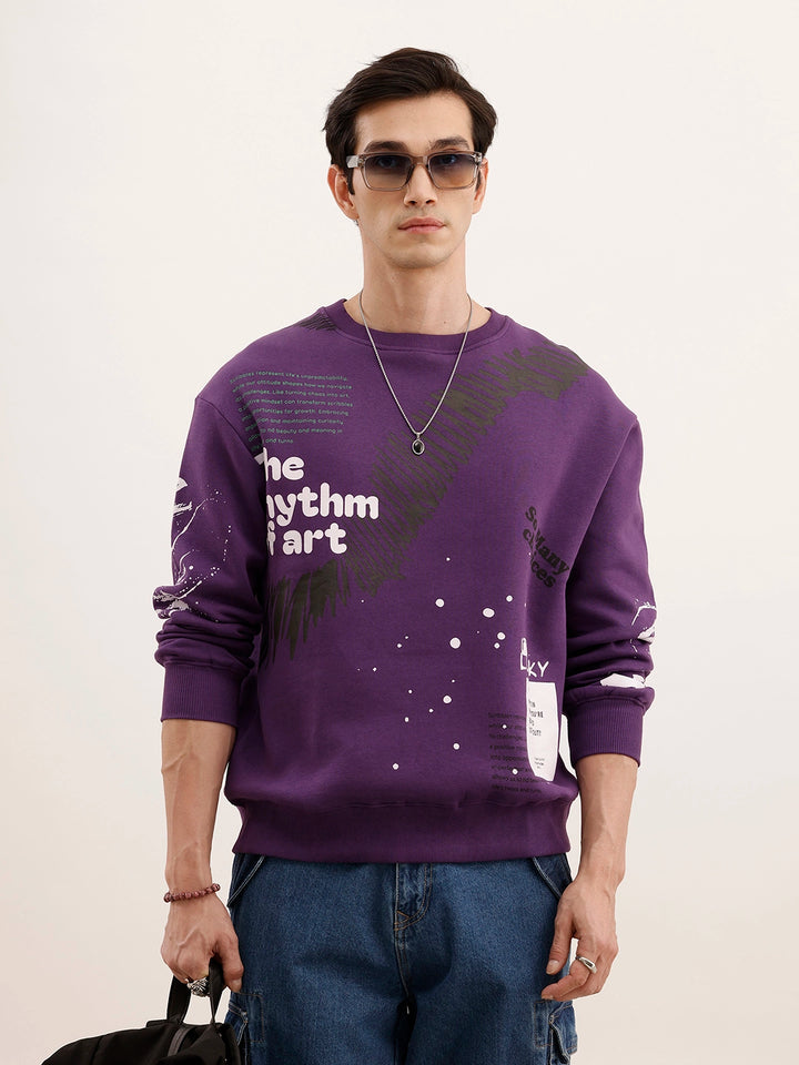 Oversized Placement Printed Sweatshirt | Purple