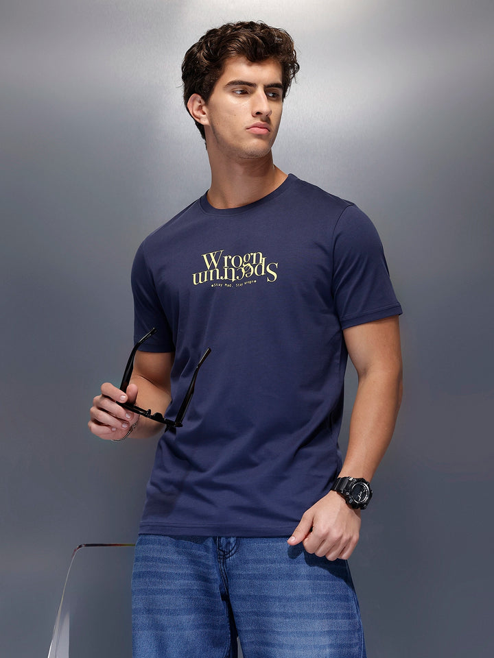 Solid Placement Printed T-Shirt   |  Navy Blue