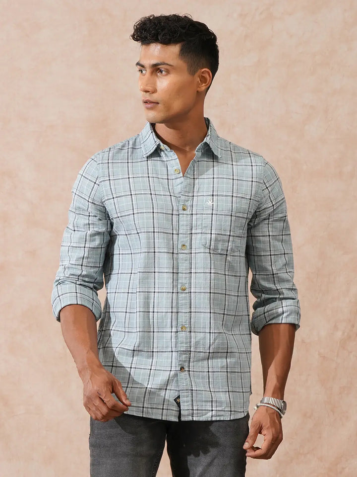 Textured Tonal Check Shirt | Blue