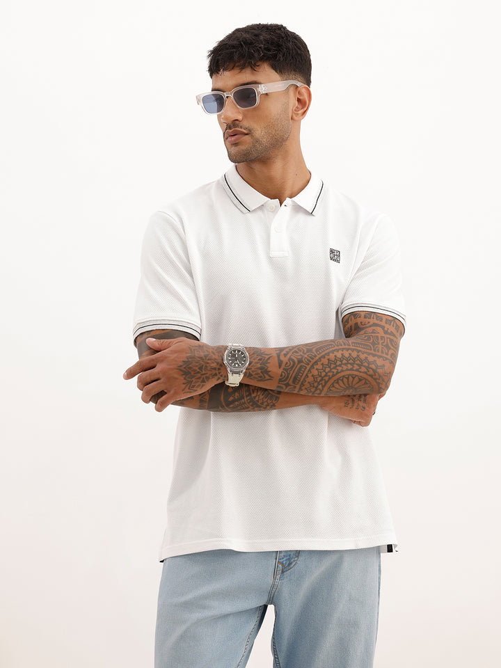 Solid Tipping Collar Polo T-Shirt | White