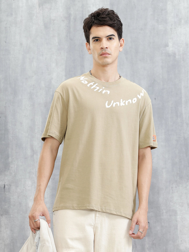 Placement Printed Oversized T-Shirt | Beige