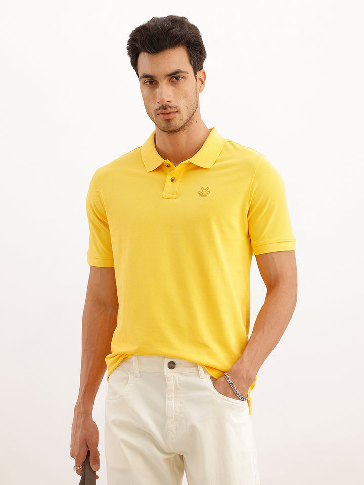 Solid Placement Printed Polo T-Shirt | Yellow