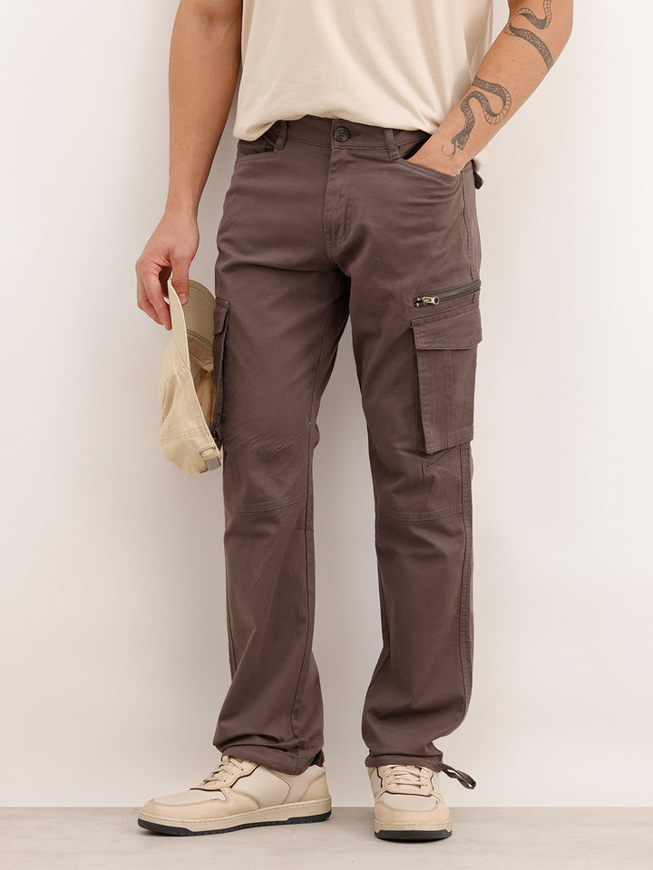Solid Straight Fit Cargo Trouser | Grey