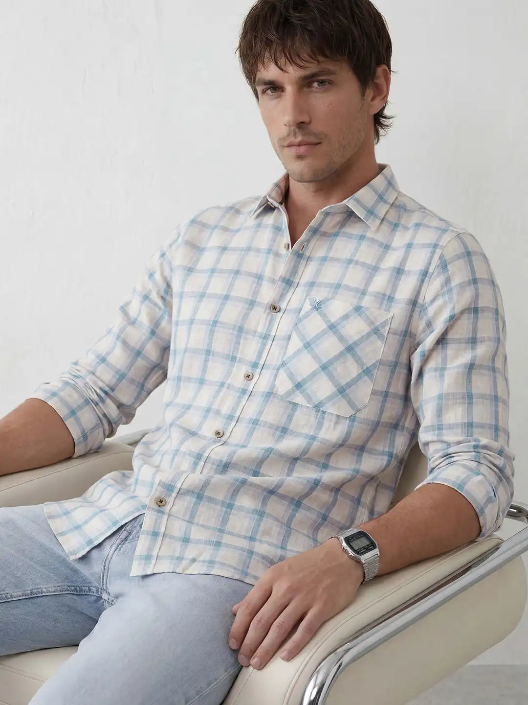 Classic Slim Fit Checkered Shirt | Blue