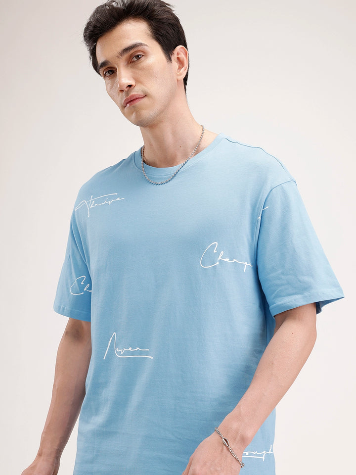 Oversized Placement Printed T-Shirt | Blue