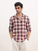 Slim Fit Checkered Full Sleeve Shirt | Maroon