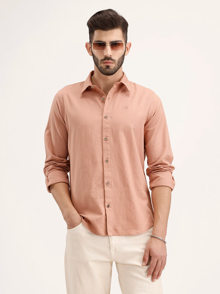 Regular Fit Linen Blend Shirt | Light Brown