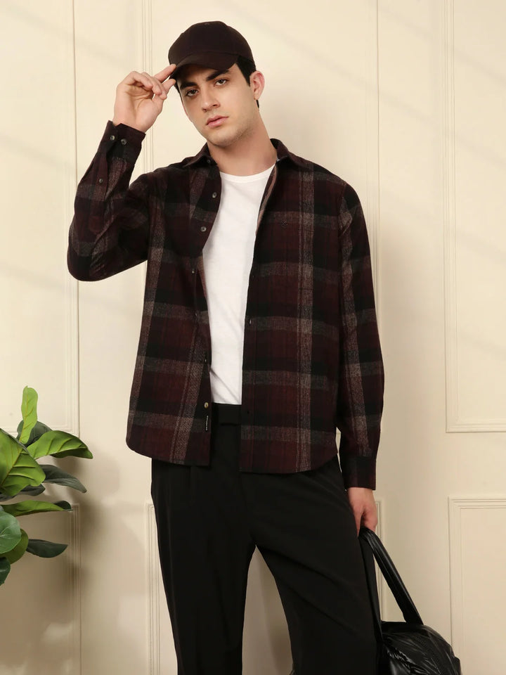 Red Blend Checked Cotton Shirt