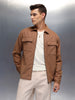 Men's casual front zipper double pocket shacket | Brown