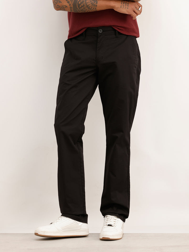 Solid Straight Fit Trouser | Black