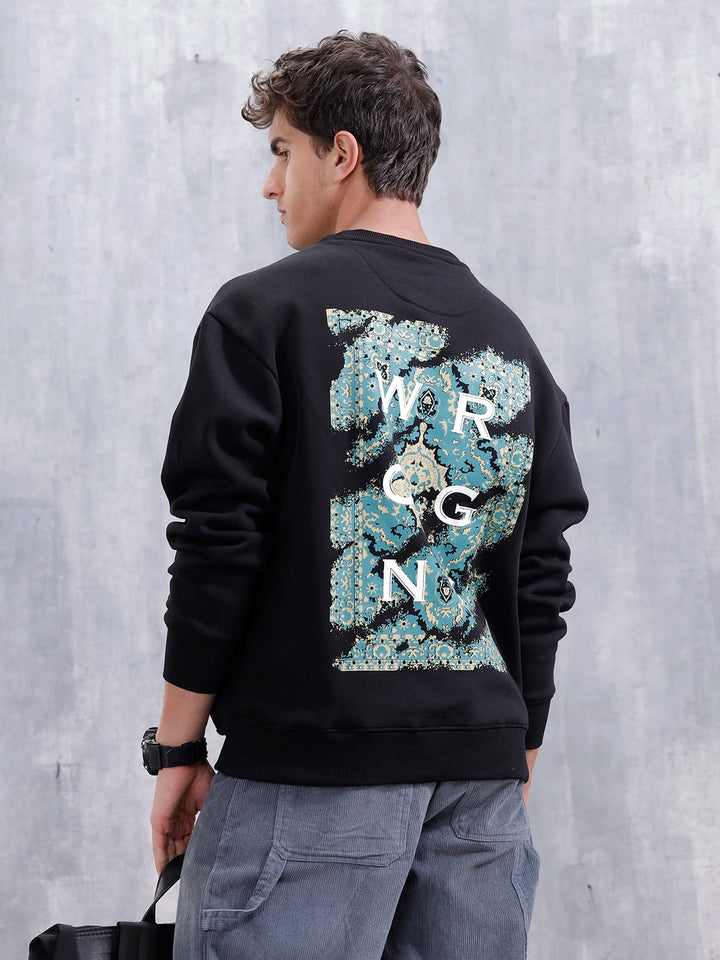 Carpet Tapestry Inspired Oversized Fleece Back Print Sweatshirt | Black