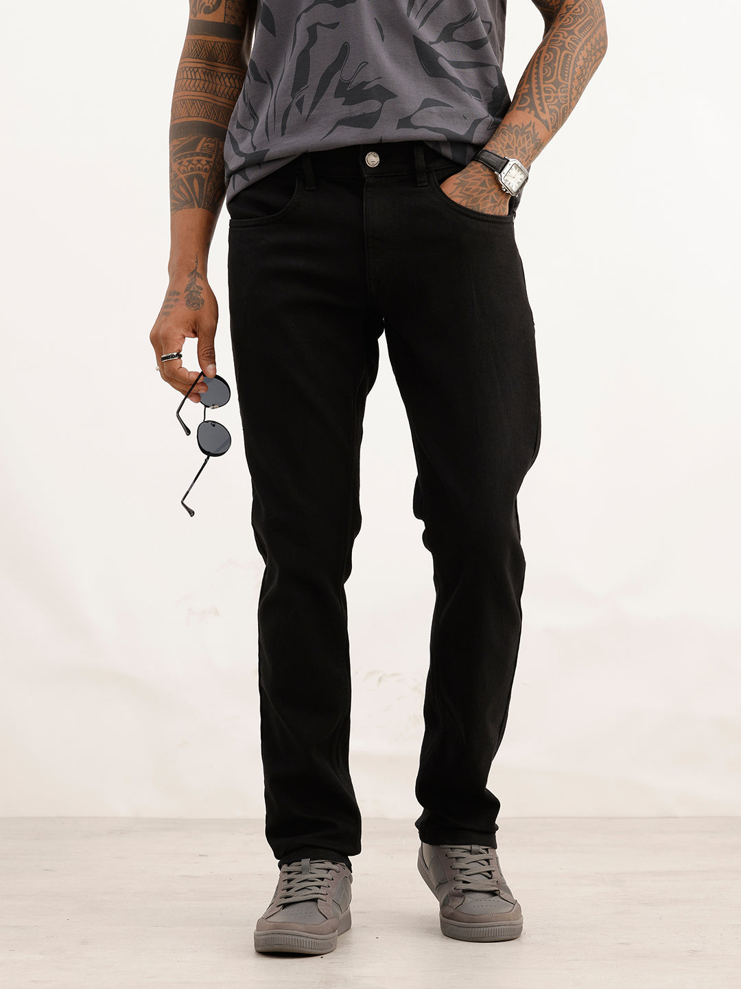 Solid Slim Fit Denim Jeans | Black