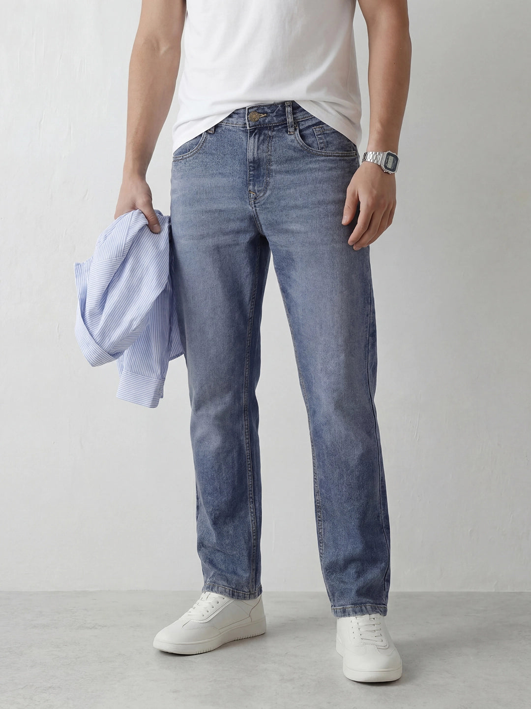 Anti Fit Printed Denim Jeans | Light Blue