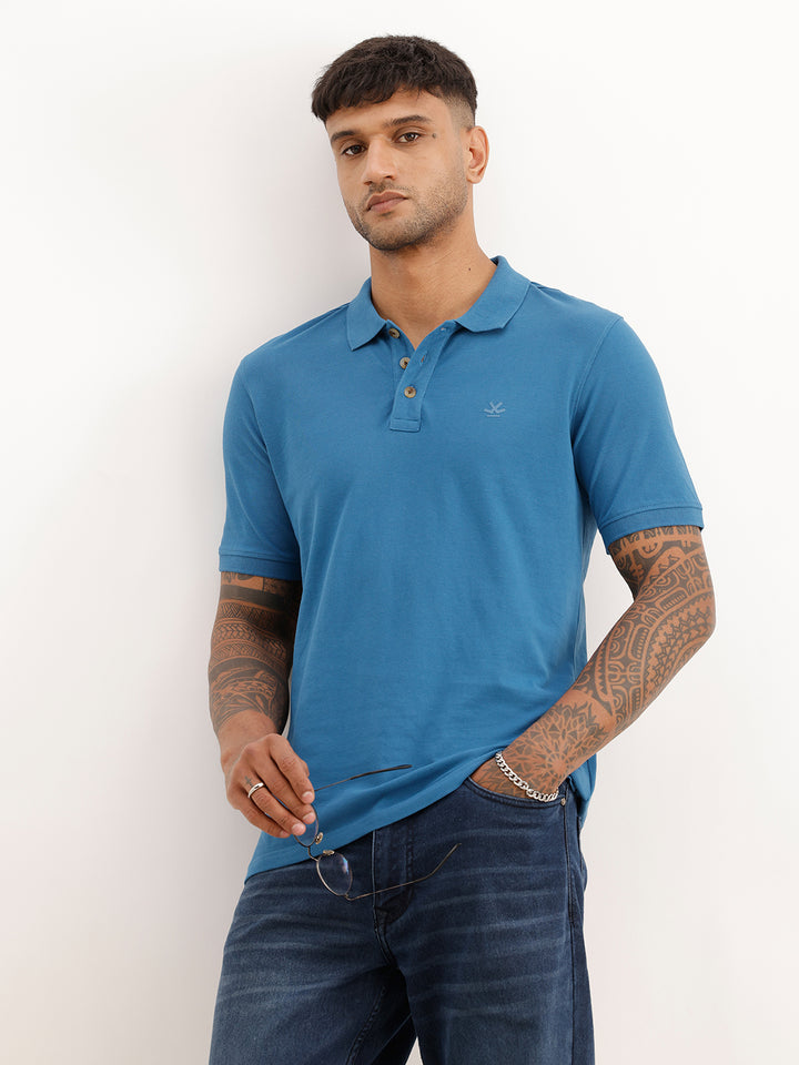 Solid Regular Fit Polo T-Shirt | Blue