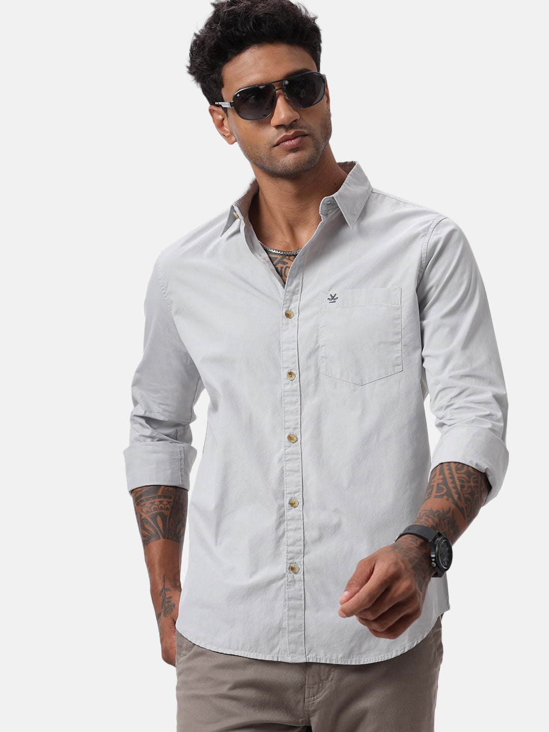 Grey Poplin Casual Shirt